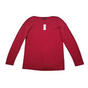 NWT Talbots Sweater Women's Small Petite Red Ribbed Lambs' Wool Blend Boat Neck